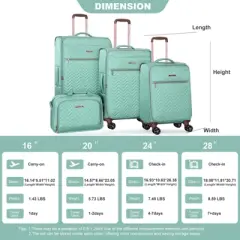SEVOBAL Luggage 4 Piece Set Softshell Suitcase with Spinner Wheels for Travel Organization, Green, 18.91"*12.21"*31.32"