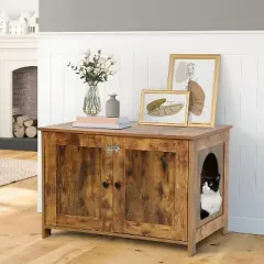 FDW Cat Litter Box Enclosure Cat Washroom Storage Cabinet Pet Crate House for Indoor Cats, Brown