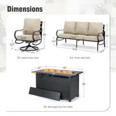 Captiva Designs 4pc Metal Patio seating Furniture Fire Pit Set with Swivel Chairs for Garden Porch Backyard