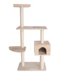 GleePet GP78560321 57-Inch Real Wood Cat Tree In Beige With Playhouse And Perch