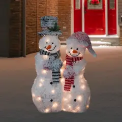 Northlight 39" Lighted Snowy Tinsel Snowman Couple Outdoor Christmas Decoration