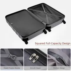 Kumasinova 3 Pcs ABS Luggage Set,Hardshell Spinner Suitcase with TSA Lock,Lightweight Travel Suitcases,Airline-Approved,20/24/28",Gray