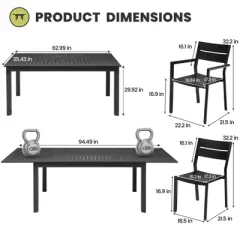 Crestlive products 9pc aluminum patio dinning set 94.49in table and 8 chairs Aluminum top Black for outdoor pool lawn