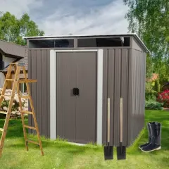 6' x 5' Outdoor Storage Shed, Garden Tool Metal Shed, Sliding Lockable Door with Window, Air Vents and Sloping Roof, for Backyard, Patio, Lawn