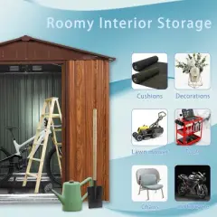 Outdoor Metal Storage Shed With Metal Floor Base Lockable Sliding Doors Large Garden Utility Tool Shed,Sharp tip,brown,6ft x 6ft