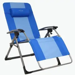 Kamp-Rite KAMPAC186 Outdoor Furniture Camping Beach Patio Sports Oversized Anti Gravity Folding Reclining Chair, Blue (2 Pack)
