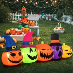 Costway 9 FT Inflatable Pumpkin Patch Family Blow up Yard Halloween Decoration with Built-in LED Lights and Witch Hats