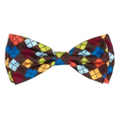 The Worthy Dog Autumn Argyle Bow Tie Adjustable Collar Attachment Accessory