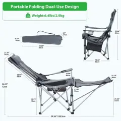 MUKE Camping Chair, Adjustable Recliner Chair with Footrest, Headrest, Cup Holder & Storage, Indoor & Outdoor Comfort