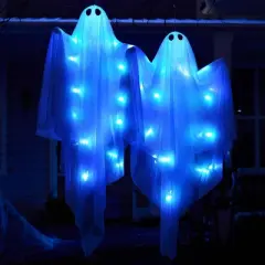 Joyfy 47&rdquo; Halloween Hanging Ghost Outdoor Decoration, Flying Ghosts with Warm LED Light Party Decor Prop for Front Yard Patio Garden 2 Pack