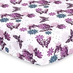 The Peanutshell Fitted Crib Sheets - Purple Butterfly and Purple Ditsy Floral - 2pk