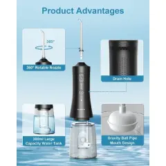 Operan Cordless Water Flosser, 300ML Portable Rechargeable Oral Irrigator with 4 Modes 4 Jet Tips, IPX7 Waterproof Water Floss for Home Travel