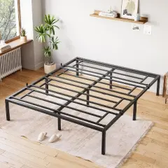 Full/Queen/King Metal Bed Frame &ndash; 6"/8"/10"/12"/14"/16" Platform, Heavy Duty Steel Slat Support, No Box Spring Needed, Easy Assembly, Black