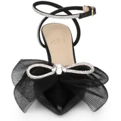 Perphy Rhinestone Mesh Bow Slingback Stiletto Heel Pumps for Women