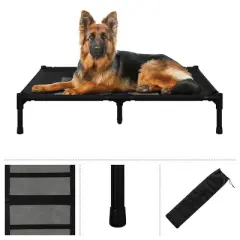 Elevated Dog Bed - 36x30-Inch Portable Pet Bed with Non-Slip Feet - Indoor/Outdoor Dog Cot or Puppy Bed for Pets up to 80lbs by PETMAKER (Black)