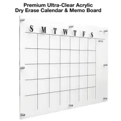 Excello Global Products Ultra-Clear Acrylic Dry Erase Memo Writing Board and Wall Calendar Family Planner 30" x 20"