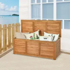 WELLFOR 47gal Outdoor Acacia Wood Storage Bench and Deck Box