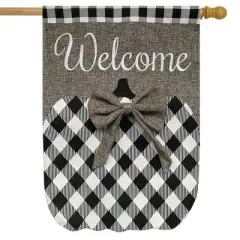 Briarwood Lane Black and White Pumpkin Burlap Fall House Flag Autumn Welcome Checkered 28"x40"
