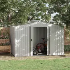 Outsunny 9' x 6' Metal Storage Shed Garden Tool House with Double Sliding Doors, 4 Air Vents for Backyard, Patio, Lawn, Silver