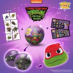 Teenage Mutant Ninja Turtles MiraBall, 3-in-1 Surprise, Blind Box Toys for Kids - Collectable Characters - Metal Ball, Plush, Stickers, White Ribbon