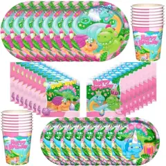 Treasures Gifted Girl Dinosaur Birthday Party Supplies Tableware Classic Set for 24 Guests