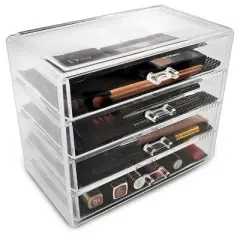 Sorbus Stackable Makeup Storage Display - 4 Large Drawers - Clear