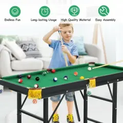 Costway 47" Folding Billiard Table Pool Game Table Indoor Kids w/ Cues Brush Chalk Green