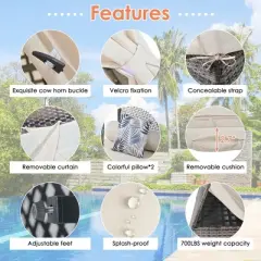 90.5" Outdoor Patio Wicker Triangle Tent Daybed Sunbed with Colorful Pillows and Curtain