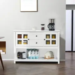 HOMCOM Kitchen Sideboard Serving Buffet Cabinet Cupboard Console Table with Adjustable Shelves, Glass Doors, and 2 Drawers, for Living Room
