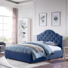 Queen Cordeaux Fully-Upholstered Bed Navy Blue - Christopher Knight Home