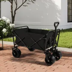 FURNIinspire Outdoor Serving Carts 220Lbs Collapsible Folding Beach Wagon Cart Wagons Carts Heavy Duty Foldable, Black, 35.43"*23.47"*40.16"