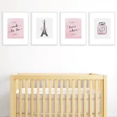 Big Dot of Happiness Paris, Ooh La La - Unframed Eiffel Tower Nursery and Kids Room Linen Paper Wall Art - Set of 4 - Artisms - 8 x 10 inches