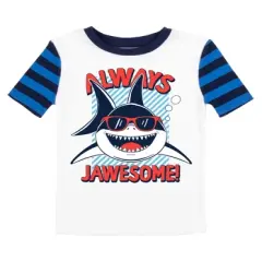 Always Jawsome Youth Boy's Blue & Black Striped Short Sleeve Shirt & Sleep Pants Set