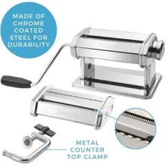 Cucina Pro Pasta Maker Machine- With Fettucine and Spaghetti Attachments, Rollers w/Adjustable Thickness Settings, Manual Hand Crank, Recipes
