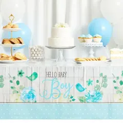 Sparkle and Bash 3 Pack Plastic Tablecloths for Boys Baby Shower Party Supplies, Hello Baby Boy (54 x 108 In)