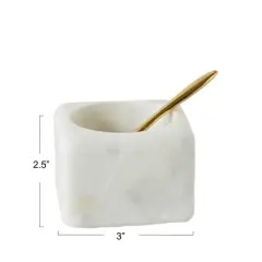 Storied Home Square Marble Bowl with Brass Spoon, White