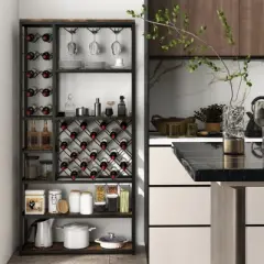 MOEPISY Industrial Floor Wine Rack with 3 Rows of Stemware Racks
