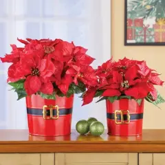 Collections Etc Hand-Painted Metal Santa Planters - Set of 2