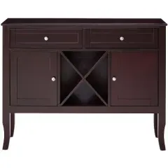 Kings Brand Furniture Morovis Dark Cherry Wood Buffet Console Wine Storage Cabinet that Holds 12 Bottles, Dark Cherry