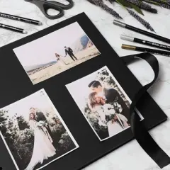 Juvale Black 12x12 Scrapbook Album with Silk Ribbon, Cover Window, Spiral Bound Photo Book for Wedding, Anniversary (80 Pages)