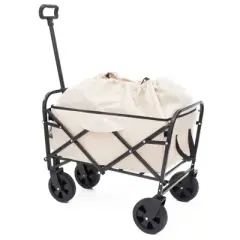 DSVIMOY Extention Collapsible Foldable Wagon Cart, Grocery Cart for for Camping Shopping Sports Gardeing Fishing, Cream 25.98"*17.32"*37.4"