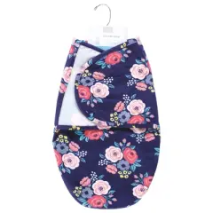Hudson Baby Infant Girl Plush Faux Fur Swaddle Wrap, Navy Bold Floral, 0-3 Months