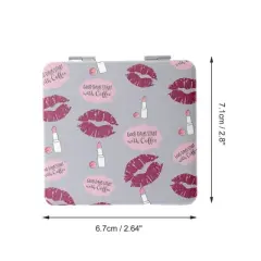 Unique Bargains Women Square Shape Handheld Mirror for Travel Pink Gray 1 Pc