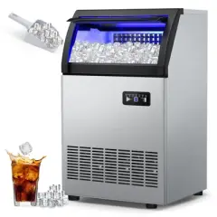 Velieta Commercial Ice Maker 260Lbs/24H, Ice Machine 72pcs Ice Cubes, Freestanding Ice Maker Machine with Water Line and Filter, 55Lbs Storage Ice Bin
