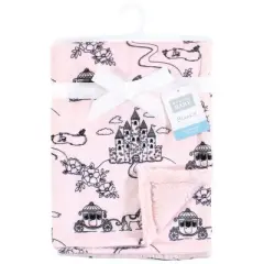 Hudson Baby Infant Girl Plush Blanket with Furry Binding and Back, Fairytale Princess, One Size