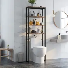 Costway 4-Tier Over the Toilet Storage Rack Freestanding Bathroom Organizer Rustic Brown