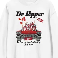 Dr. Pepper It's Out Of The Ordinary Car Graphic Crew Neck Long Sleeve White Adult Sweatshirt
