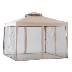 Sunjoy 10 x 10 Foot Hampton Soft Top Steel Supported Gazebo Shaded Canopy with Mosquito Netting for Large Outdoor Spaces and Backyards, Brown
