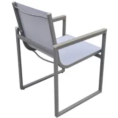 Outdoor Patio Dining Chair in Gray Powder Coated Finish with Gray Sling Textilene and Gray Wood Accent Arms - Set of 2