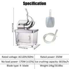 661 lbs/h Commercial Ice Crusher, 350W Electric Snow Cone Machine w/4 Blades and 38L Stainless Steel Ice Storage Box for Restaurants, Bars & Home Use